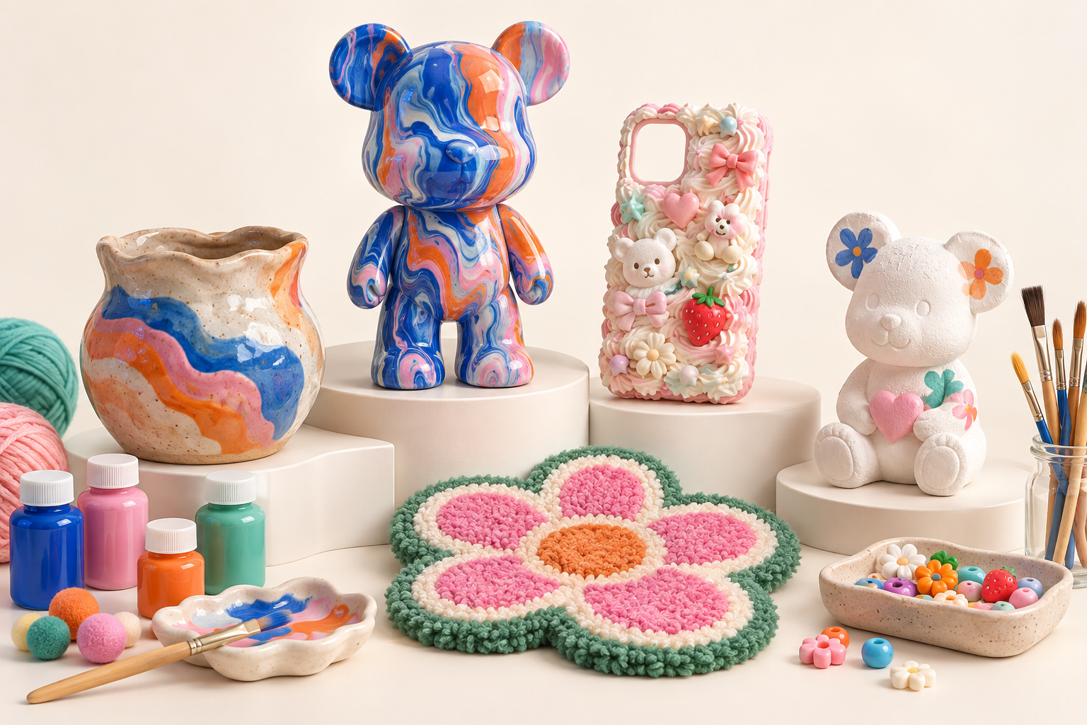 流体熊、奶油胶、陶艺和织物组成的手作项目插图